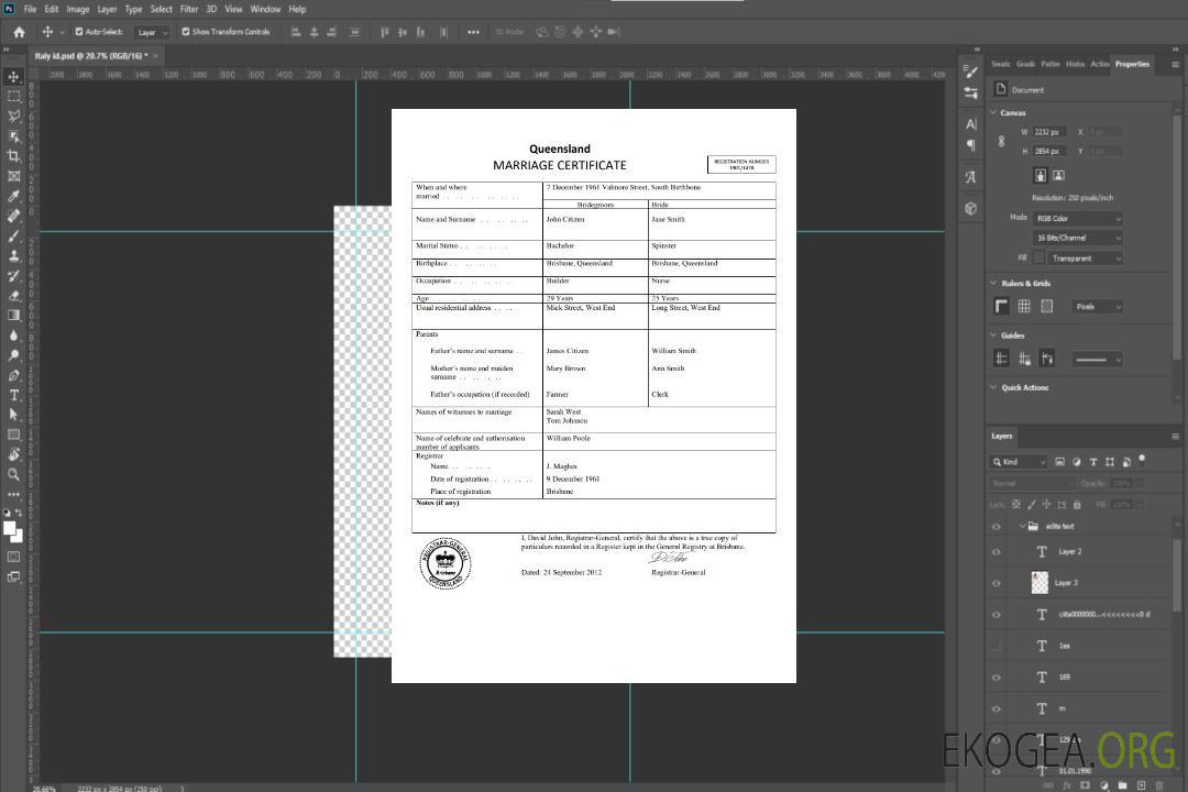Modèle de certificat de mariage Australie Queensland dans Word template